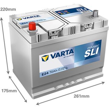 Batterie 12 V 70 AH, LxBxH 261 x 175 x 220  + - V4027